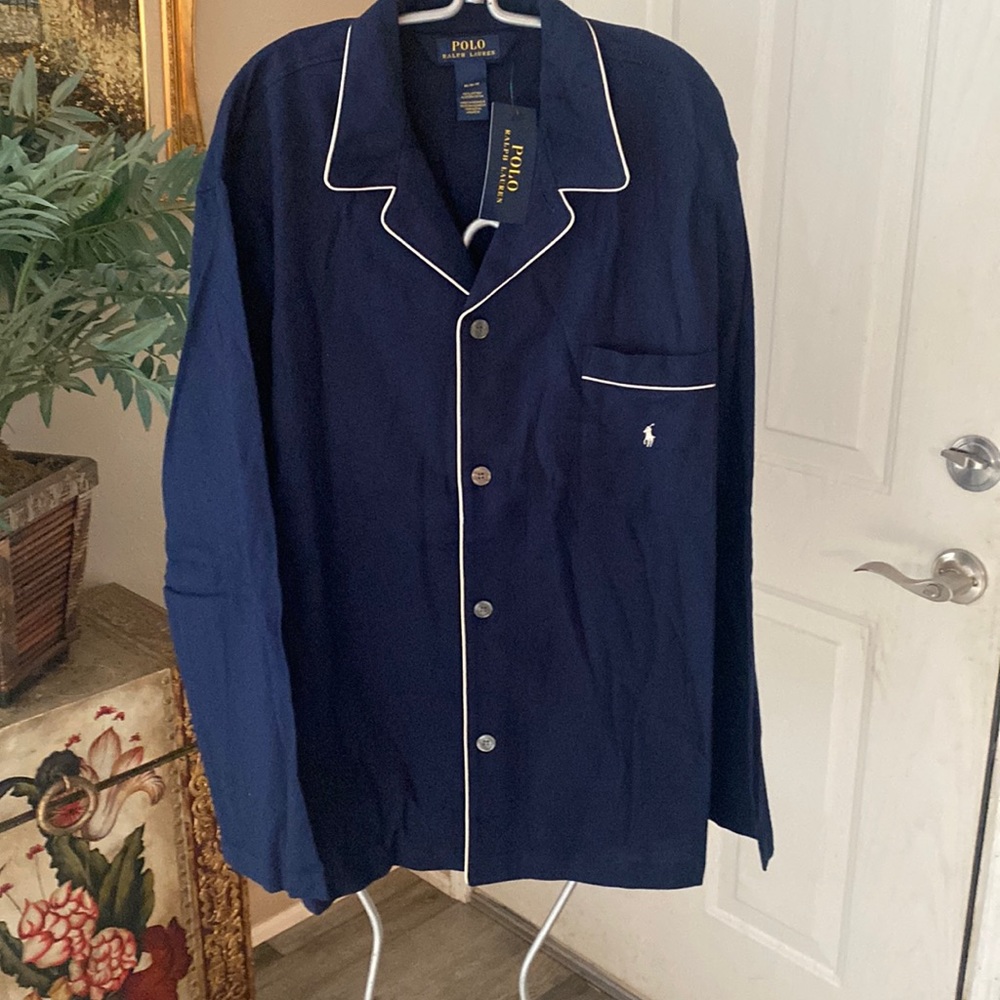 New Ralph Lauren Mens Blue 100% Cotton Polo Shirt Long Sleeve Sz M